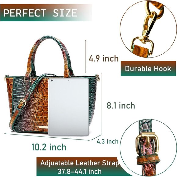 Peacock Blue Crocodile Tote Bag with Zipper - Stylish & Practical Ladies Purse - Picture 2 of 6